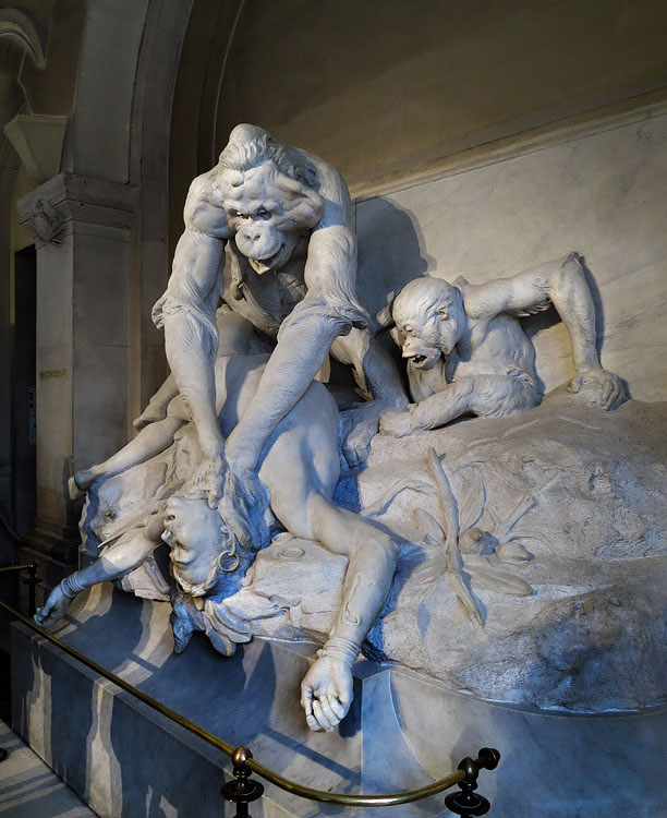 Fremiet 1895 orang-outang etranglant un sauvage de Borneo